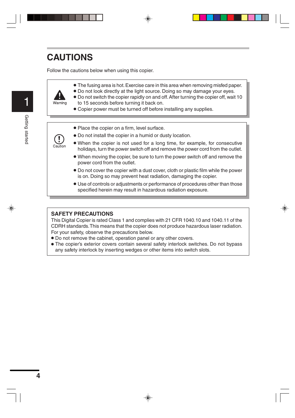 Cautions | Sharp AR-F152 User Manual | Page 6 / 52