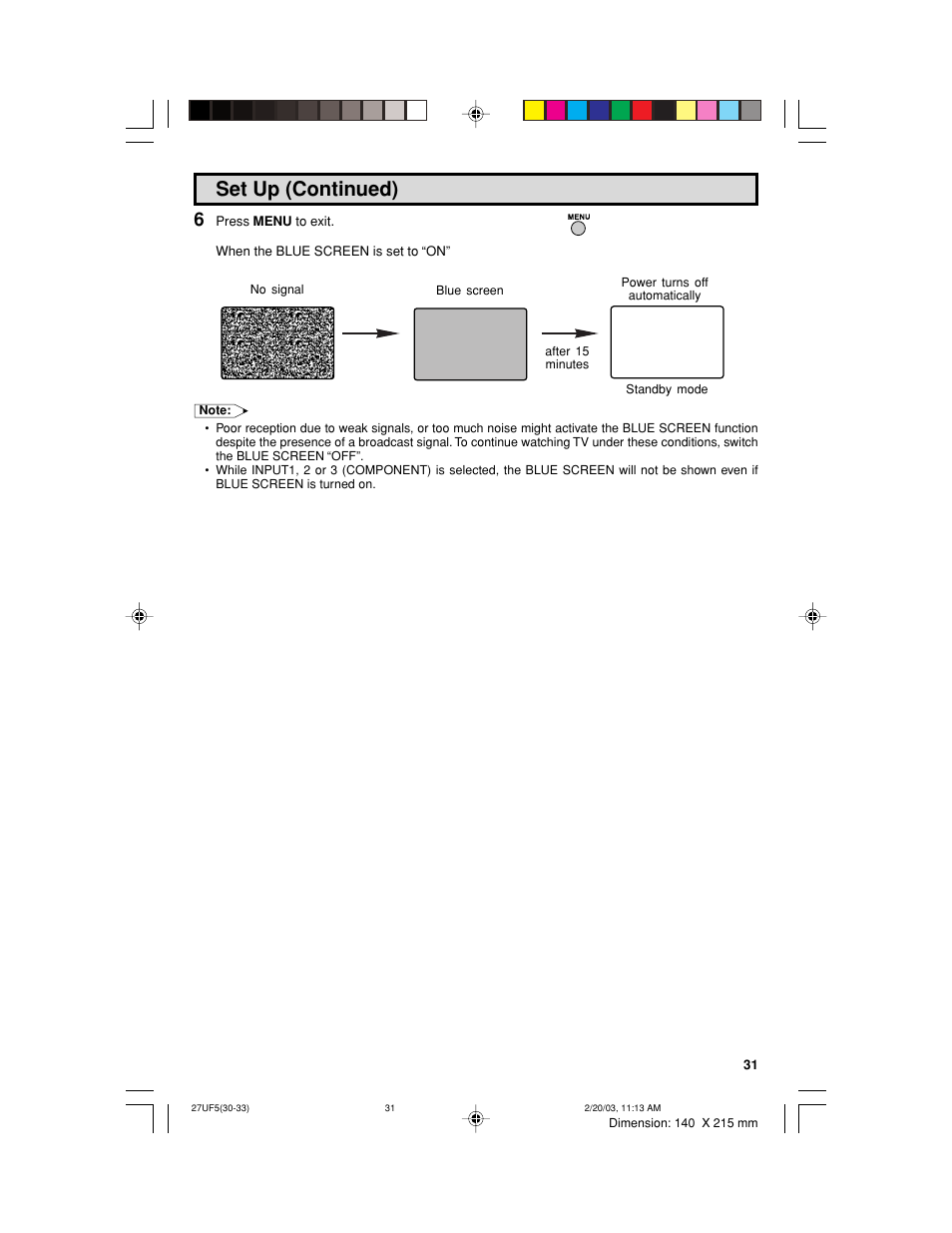 Set up (continued) | Sharp 36UF5/6 User Manual | Page 31 / 57