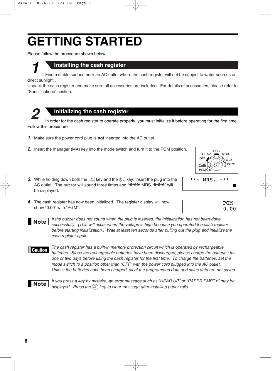 Getting started | Sharp XE-A404 User Manual | Page 10 / 132