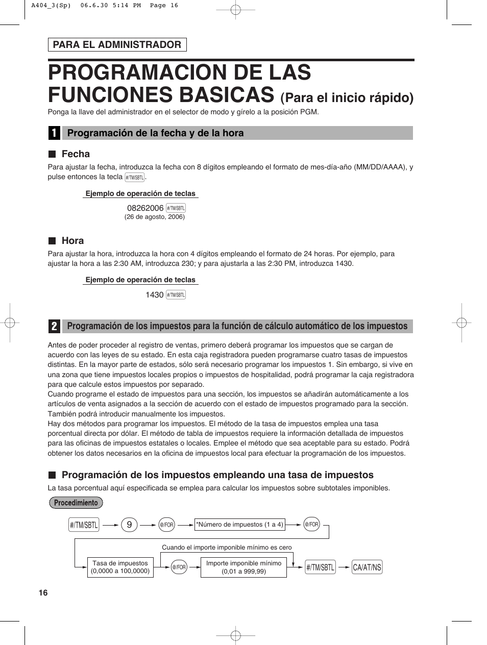 Programacion de las funciones basicas, S@ 9 @ @ s a, Para el inicio rápido) | Sharp XE-A404 User Manual | Page 100 / 132