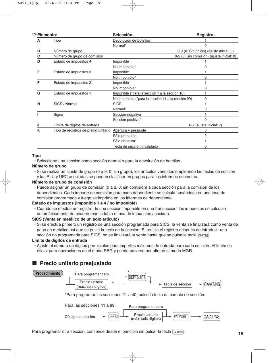 Precio unitario preajustado | Sharp XE-A404 User Manual | Page 103 / 132