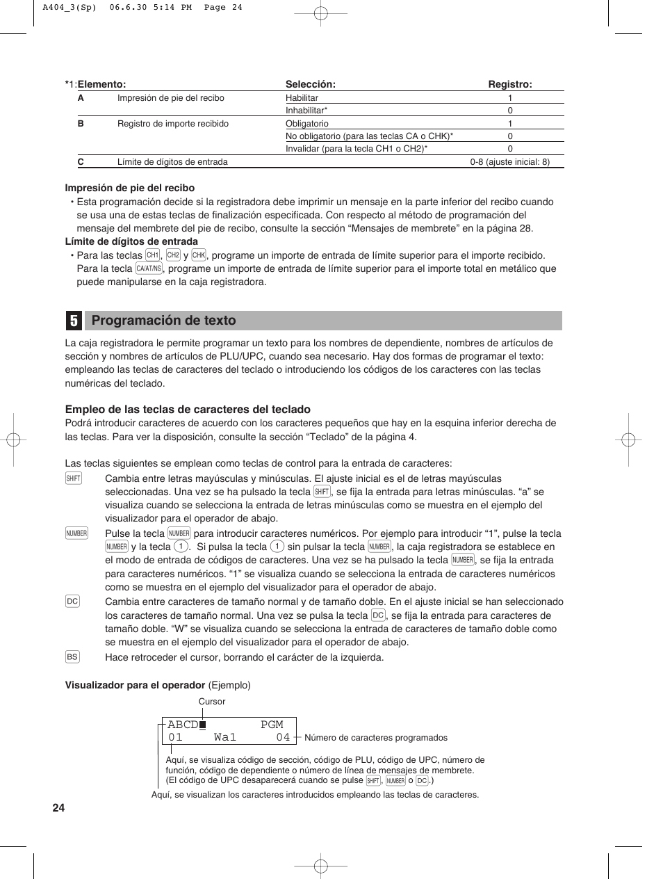 Programación de texto | Sharp XE-A404 User Manual | Page 108 / 132
