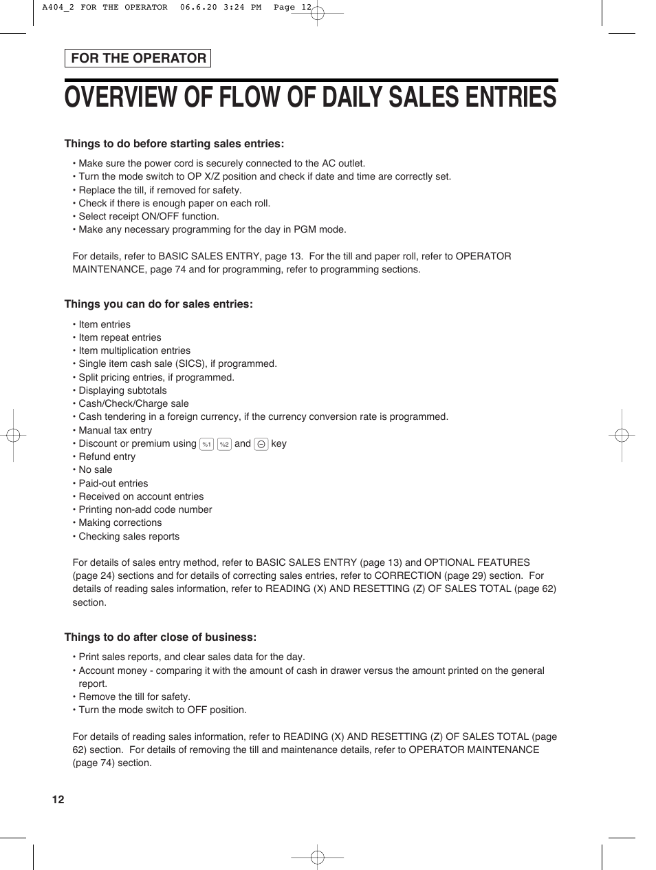 Overview of flow of daily sales entries | Sharp XE-A404 User Manual | Page 14 / 132