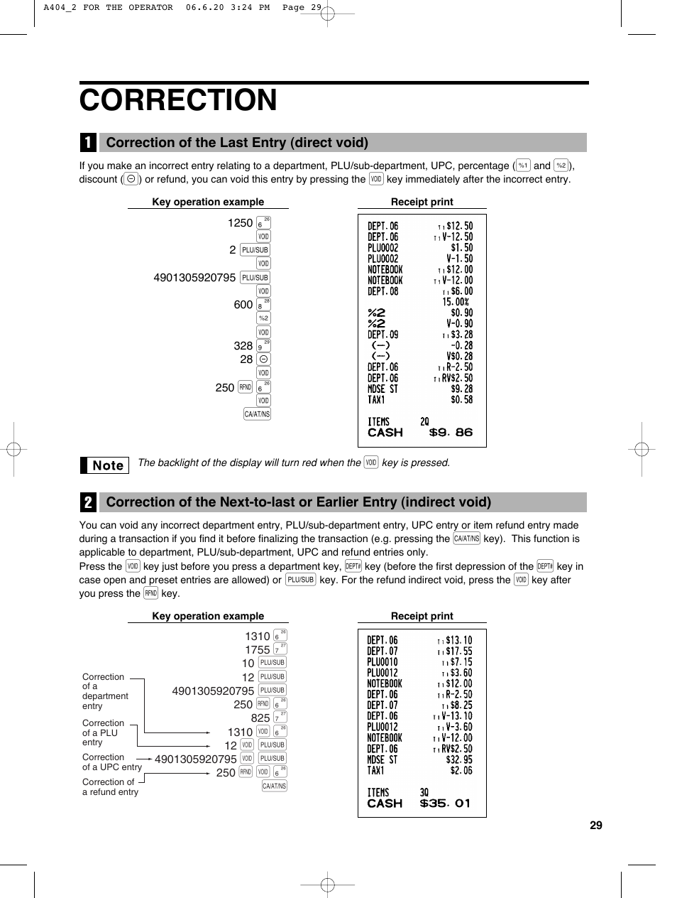 Correction, F § v a | Sharp XE-A404 User Manual | Page 31 / 132