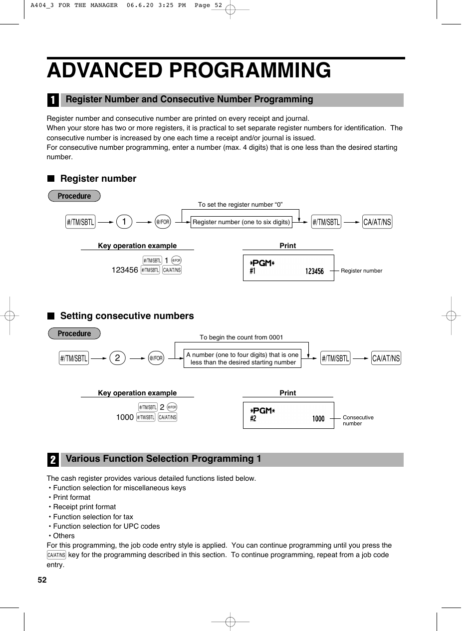 Advanced programming, 2s @ s a, 1s @ s a | Sharp XE-A404 User Manual | Page 54 / 132