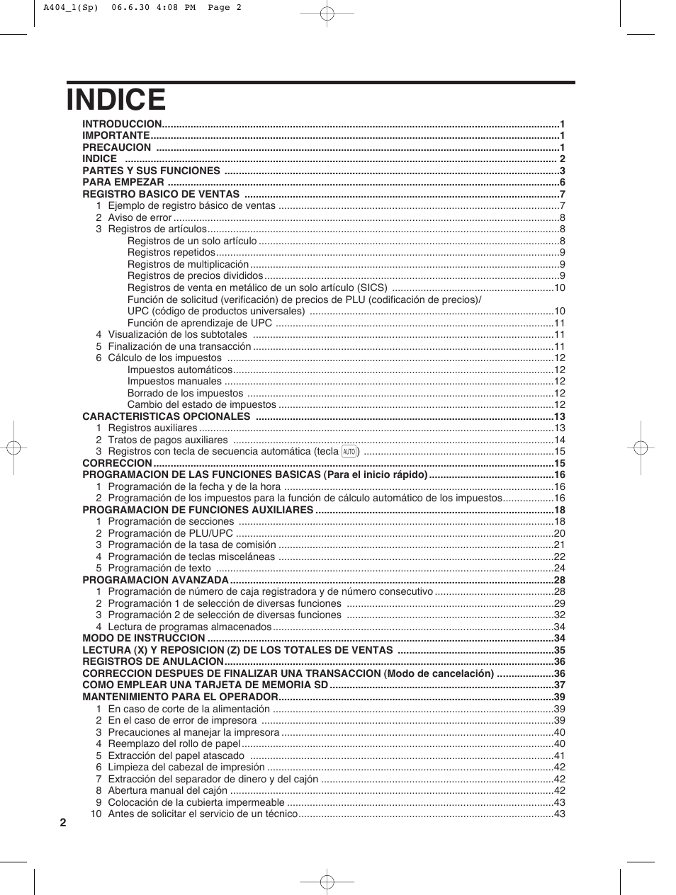 Indice | Sharp XE-A404 User Manual | Page 86 / 132