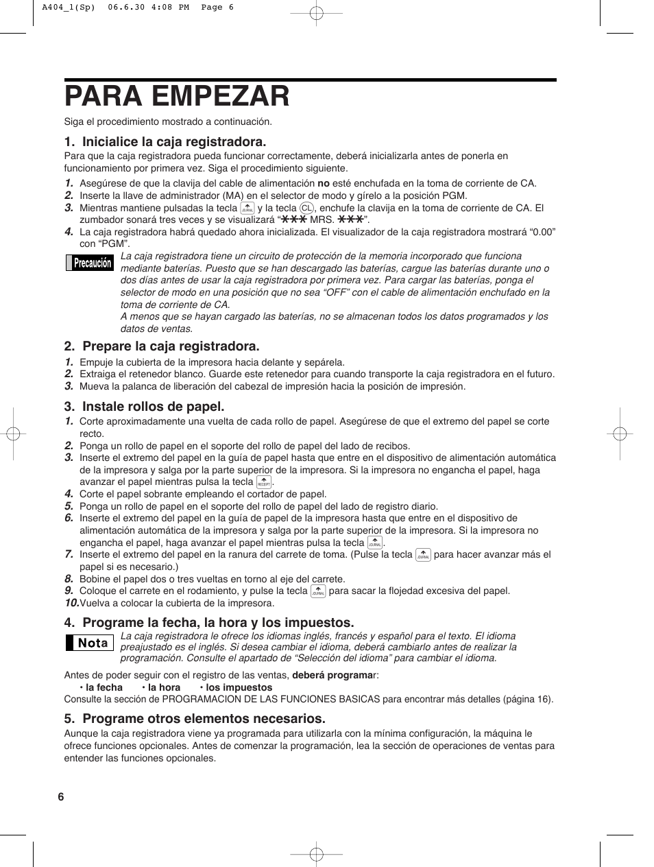 Para empezar | Sharp XE-A404 User Manual | Page 90 / 132