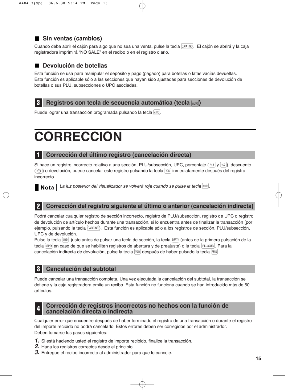 Correccion | Sharp XE-A404 User Manual | Page 99 / 132