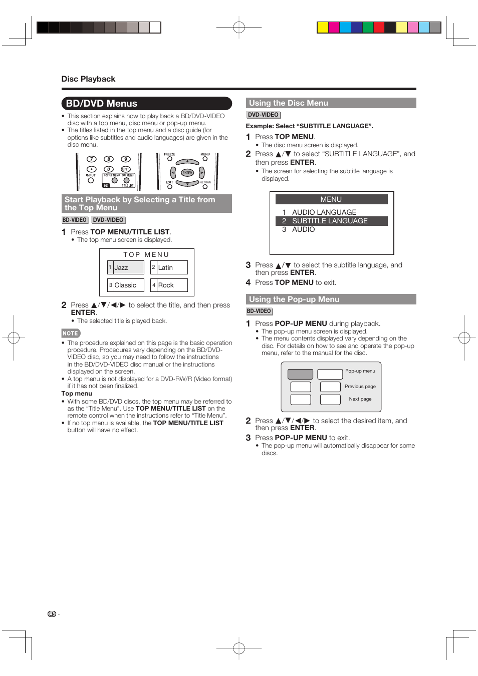 Bd/dvd menus | Sharp AQUOS LC-37BD60U User Manual | Page 26 / 65