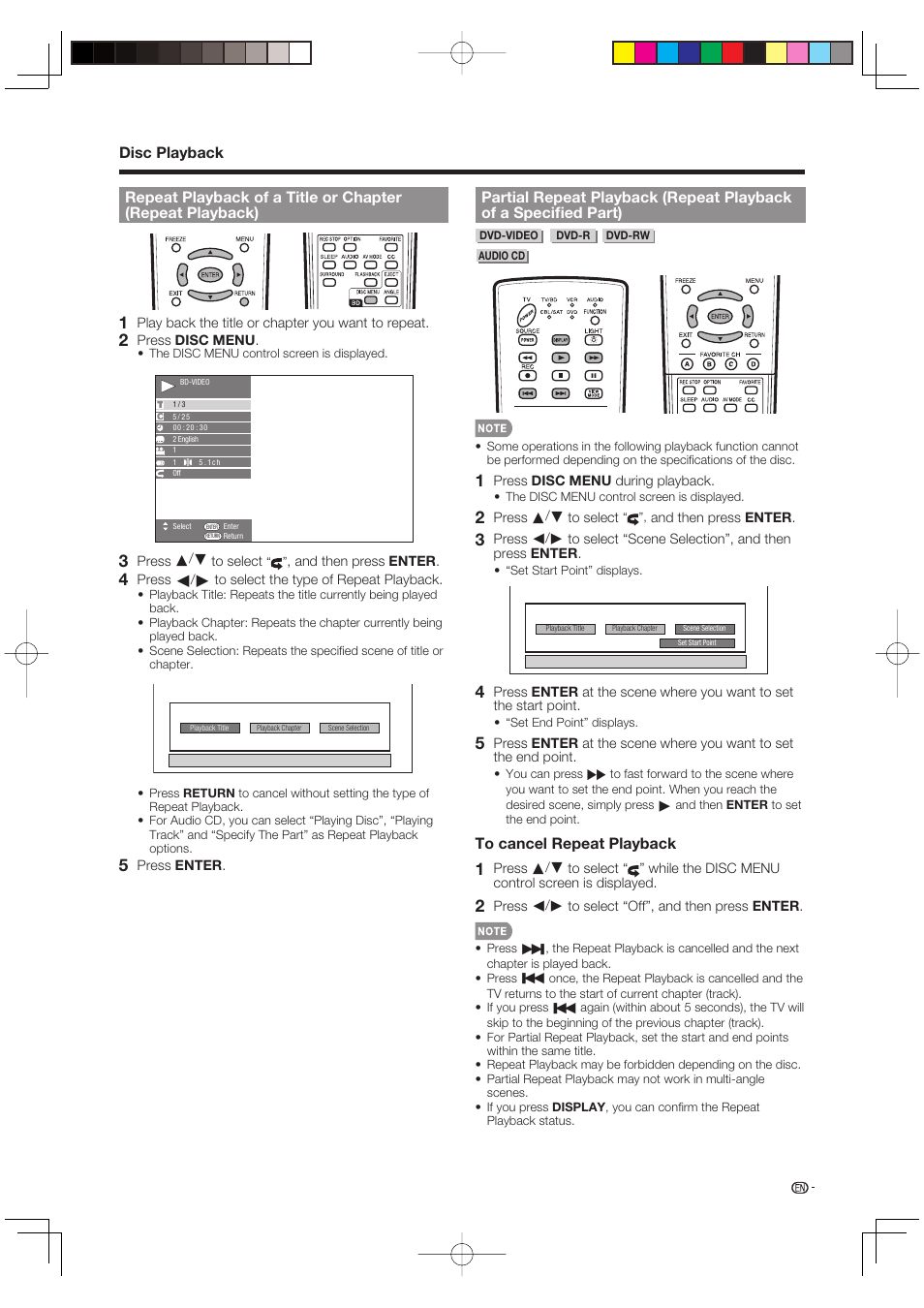 Disc playback | Sharp AQUOS LC-37BD60U User Manual | Page 29 / 65