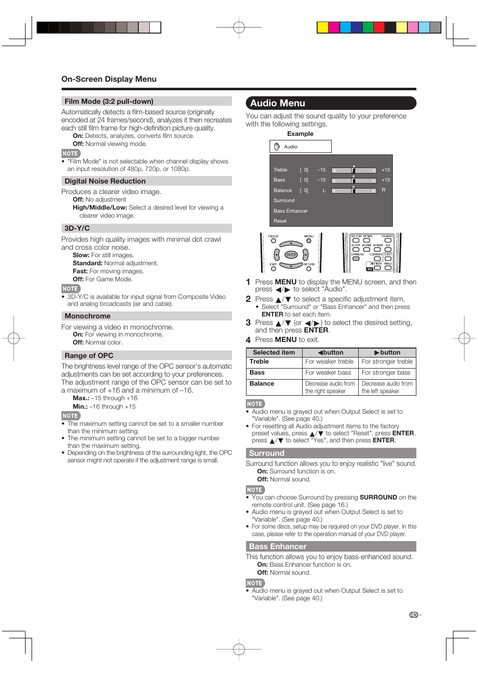 Audio menu | Sharp AQUOS LC-37BD60U User Manual | Page 35 / 65