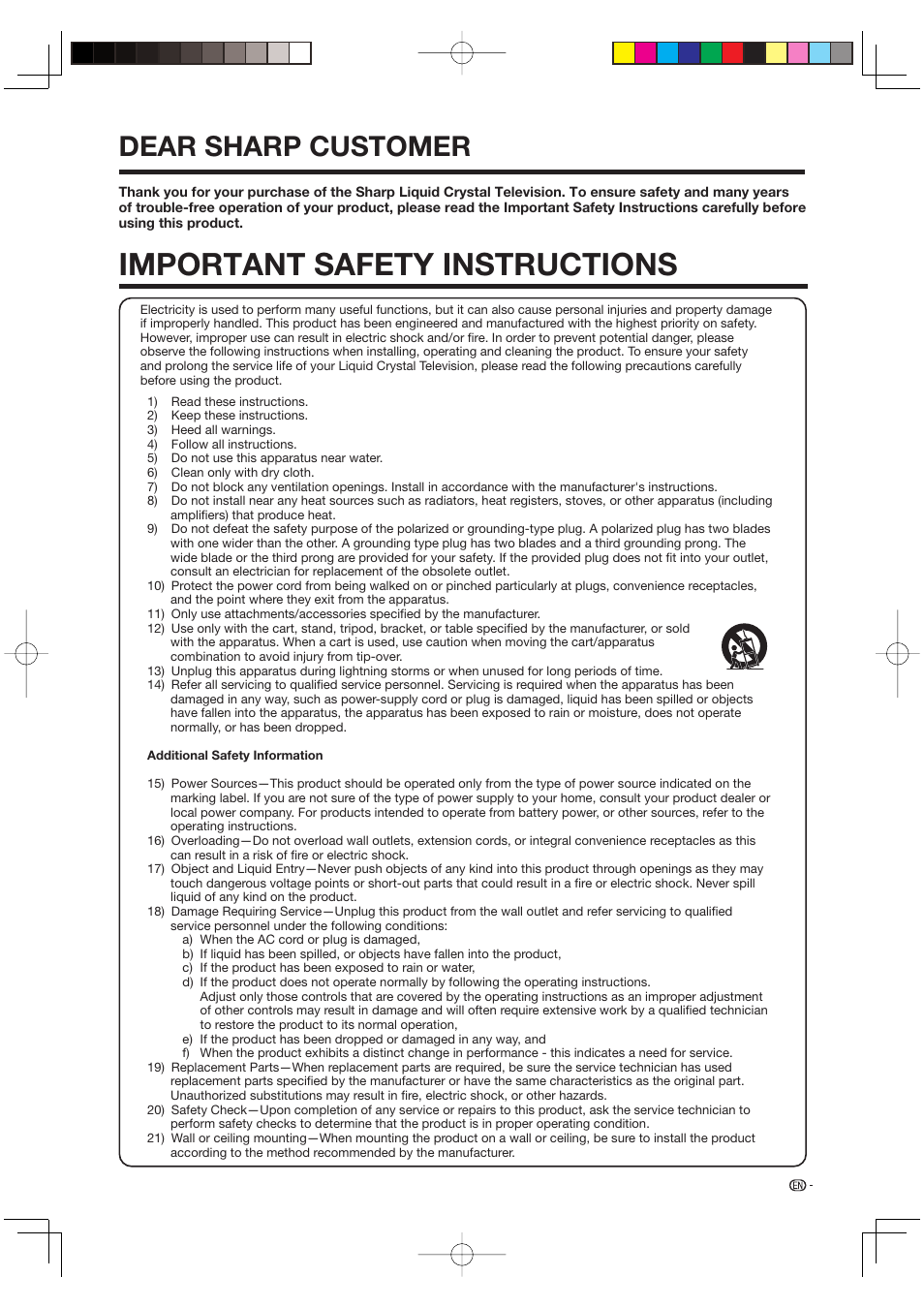 Important safety instructions, Dear sharp customer | Sharp AQUOS LC-37BD60U User Manual | Page 5 / 65