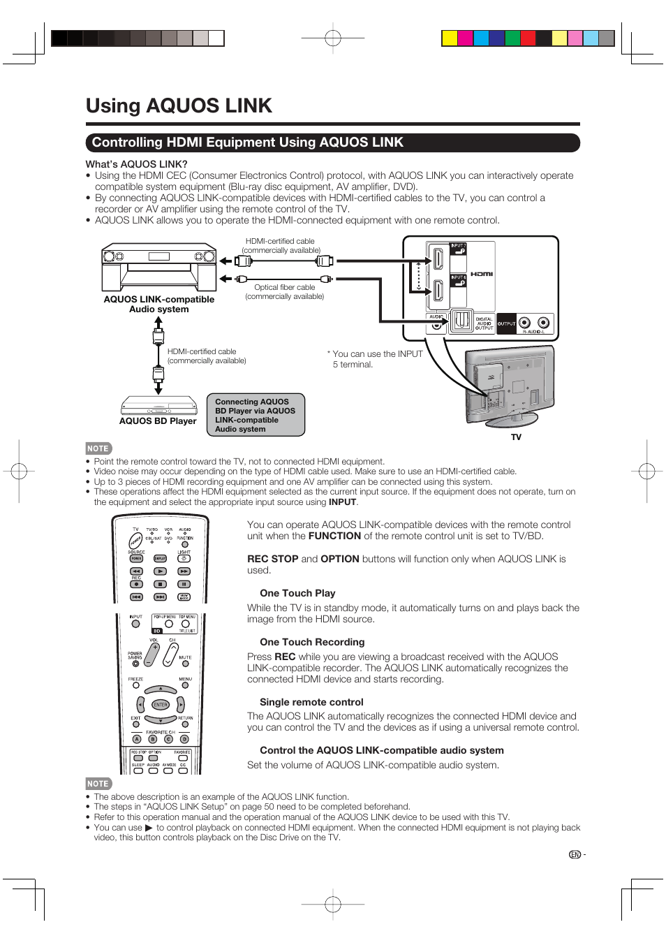 Using aquos link, Controlling hdmi equipment using aquos link | Sharp AQUOS LC-37BD60U User Manual | Page 51 / 65