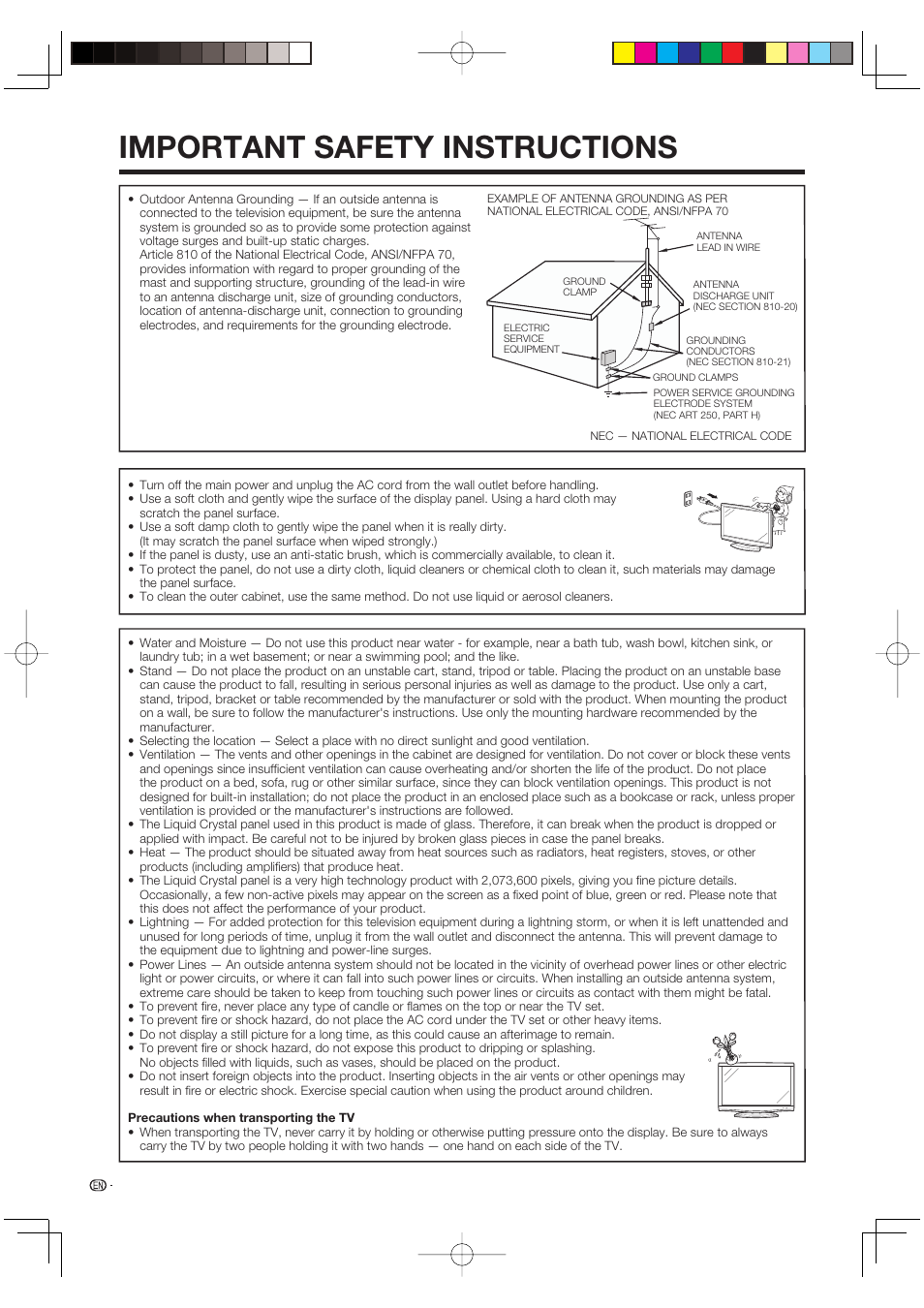 Important safety instructions | Sharp AQUOS LC-37BD60U User Manual | Page 6 / 65