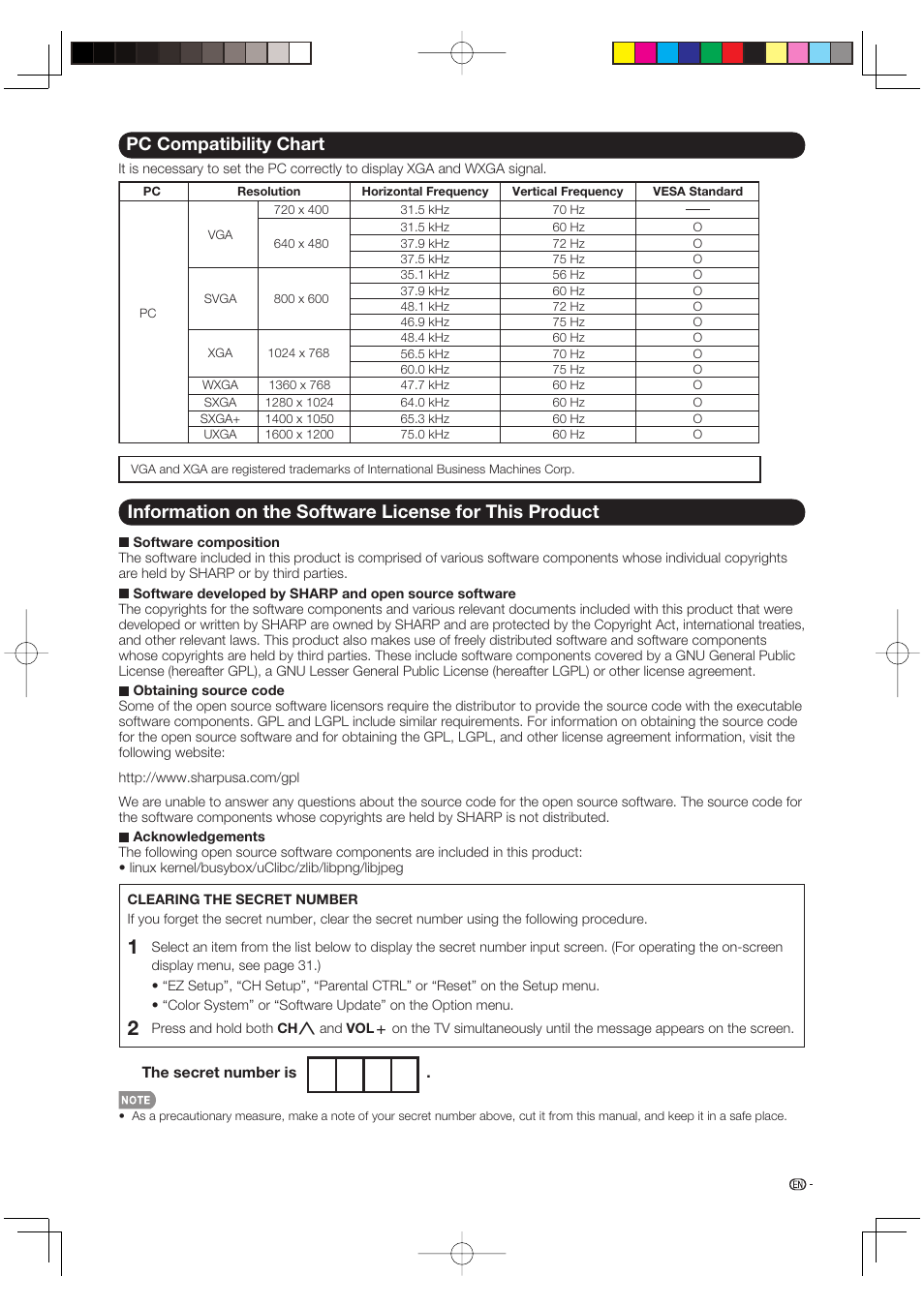 Pc compatibility chart | Sharp AQUOS LC-37BD60U User Manual | Page 61 / 65