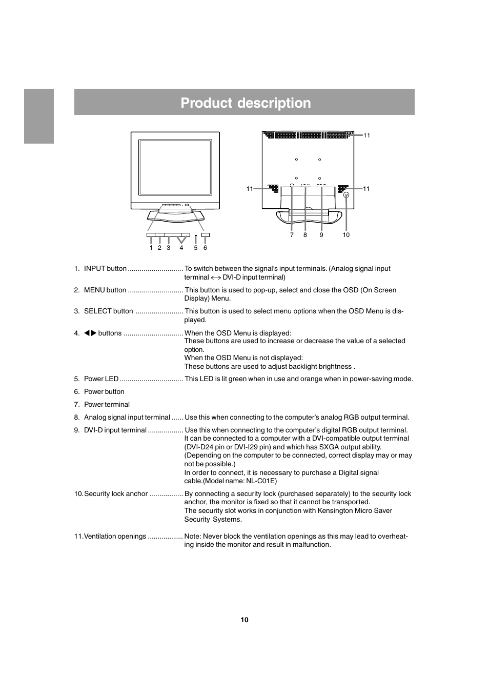 Product description | Sharp LL-T1803-H User Manual | Page 10 / 144
