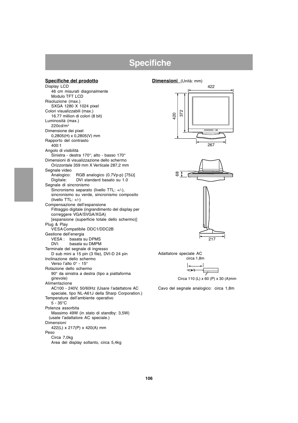 Specifiche | Sharp LL-T1803-H User Manual | Page 106 / 144