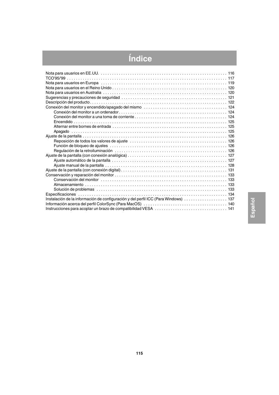 Índice | Sharp LL-T1803-H User Manual | Page 115 / 144