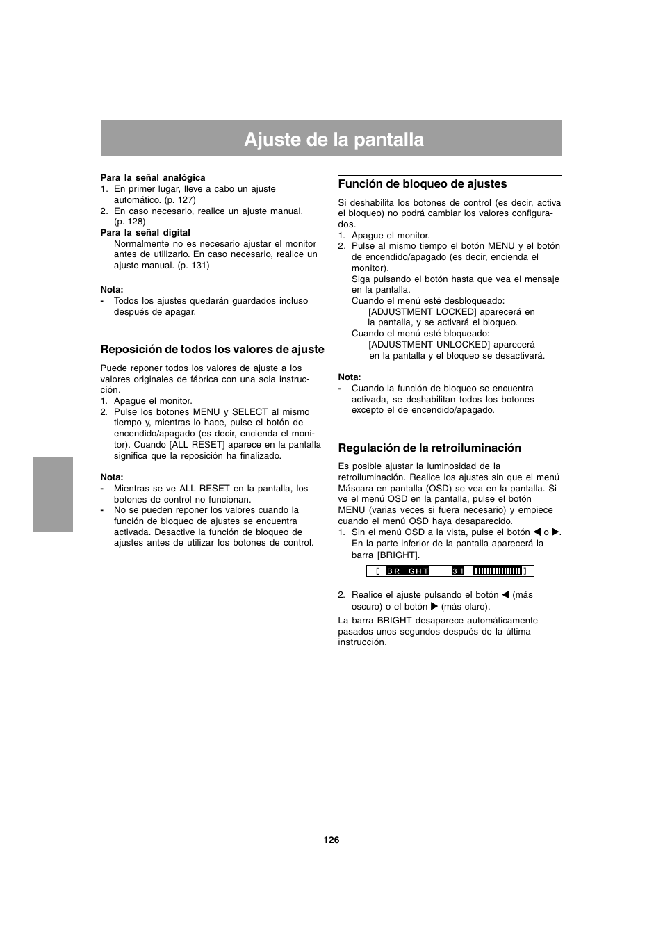 Ajuste de la pantalla | Sharp LL-T1803-H User Manual | Page 126 / 144