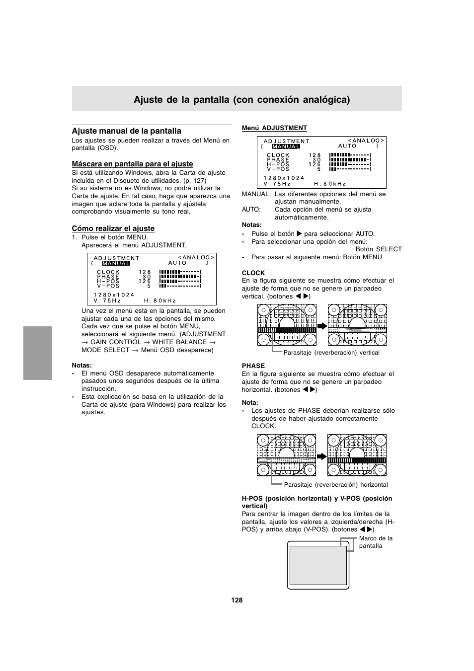 Ajuste de la pantalla (con conexión analógica) | Sharp LL-T1803-H User Manual | Page 128 / 144