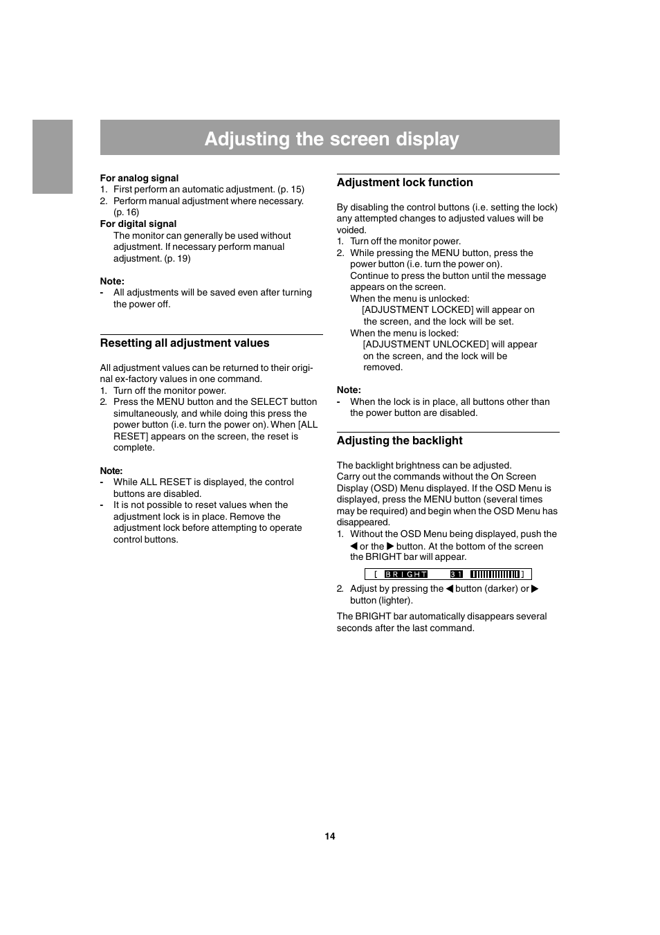 Adjusting the screen display | Sharp LL-T1803-H User Manual | Page 14 / 144