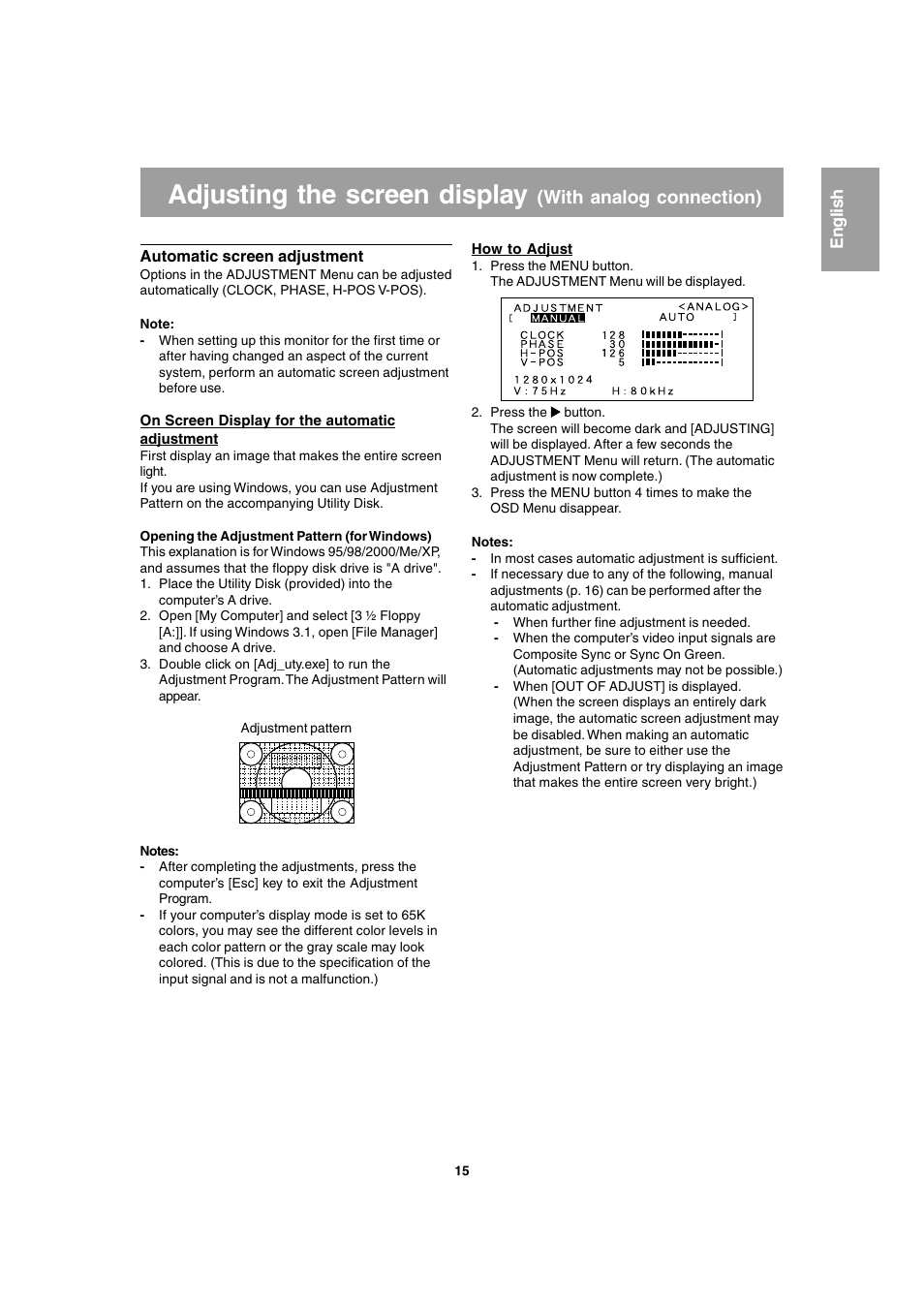 Adjusting the screen display, With analog connection) | Sharp LL-T1803-H User Manual | Page 15 / 144