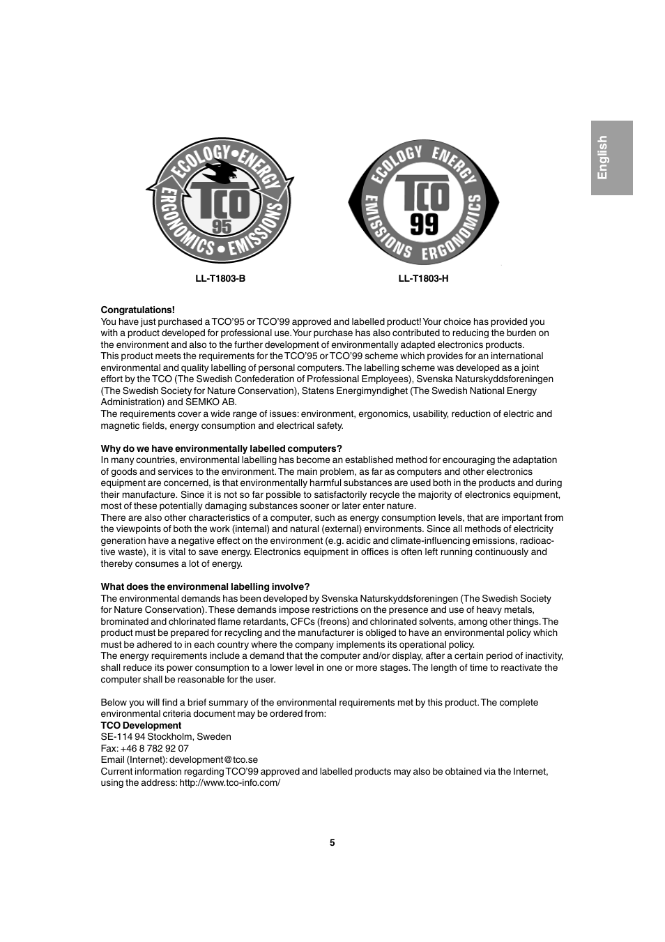 English | Sharp LL-T1803-H User Manual | Page 5 / 144