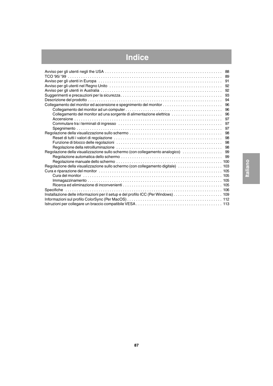 Indice | Sharp LL-T1803-H User Manual | Page 87 / 144