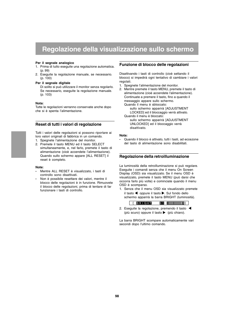 Regolazione della visualizzazione sullo schermo | Sharp LL-T1803-H User Manual | Page 98 / 144