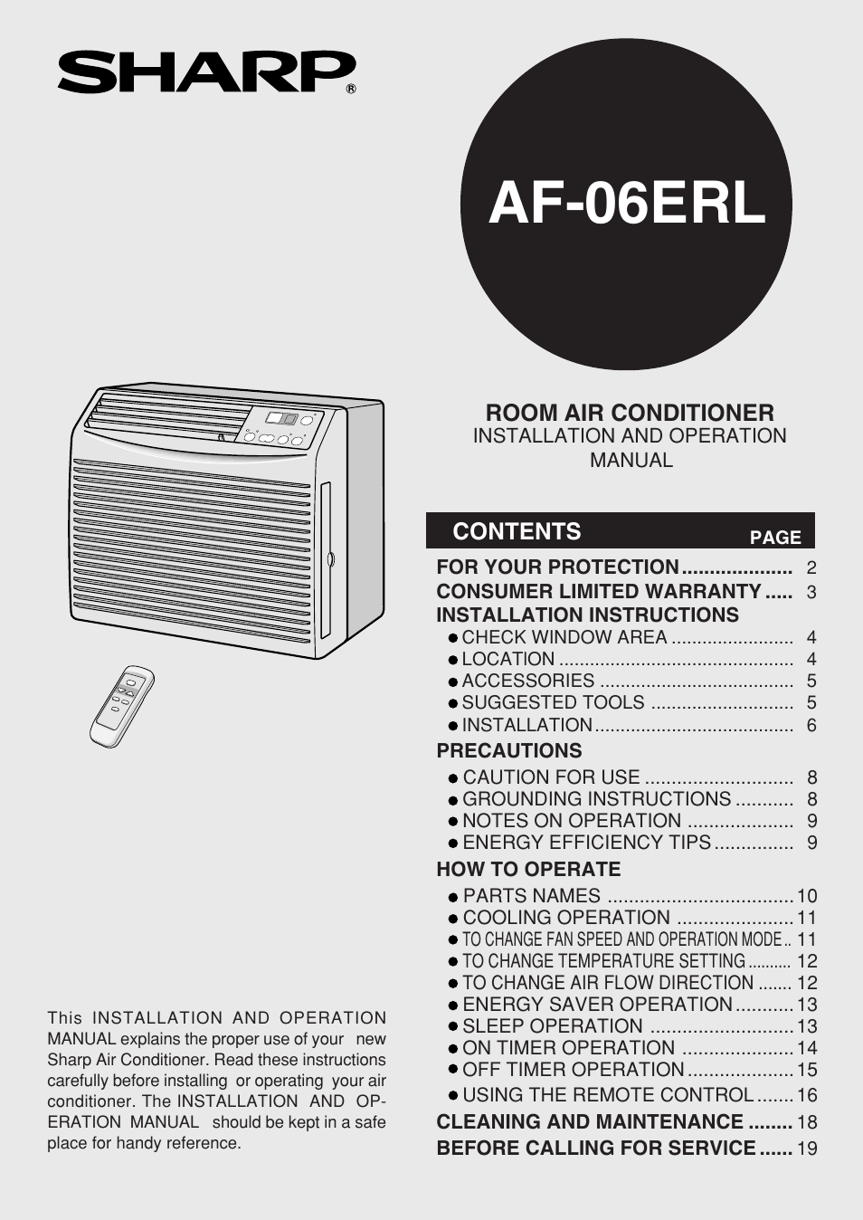 Sharp AF-06ERL User Manual | 20 pages