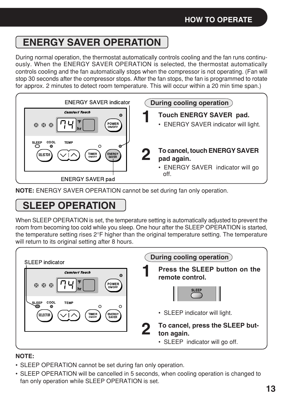 Energy saver operation, Sleep operation, How to operate | Sharp AF-06ERL User Manual | Page 13 / 20