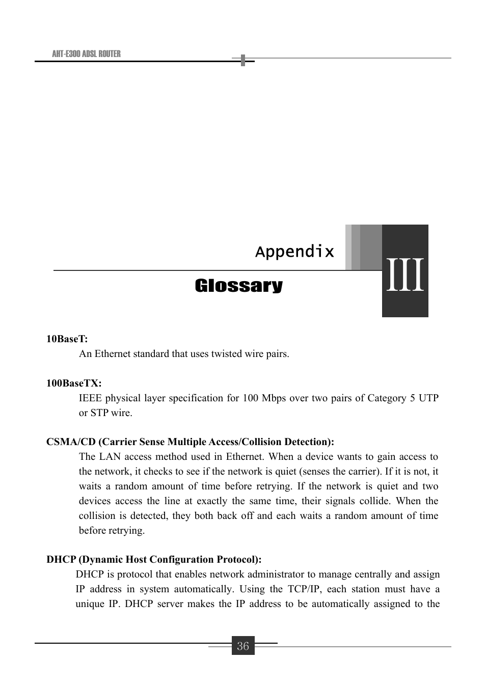 Glossary appendix | Sharp AHT-E300 User Manual | Page 40 / 44