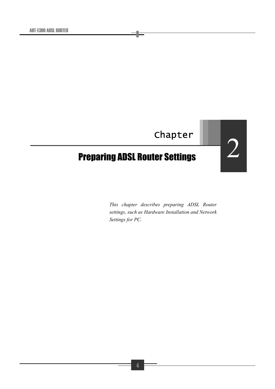 Preparing adsl router settings chapter | Sharp AHT-E300 User Manual | Page 8 / 44