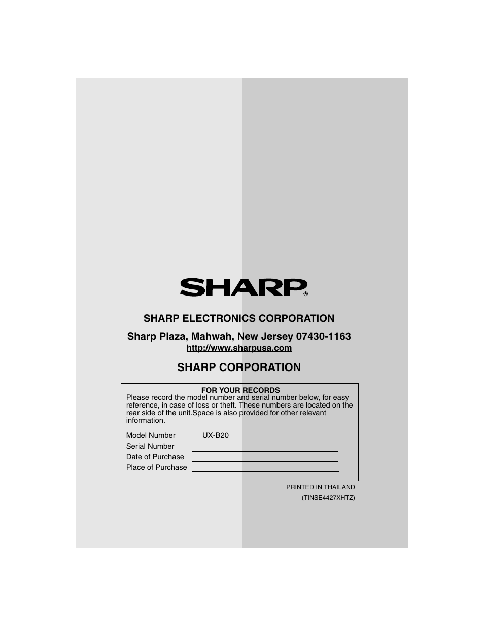 Sharp corporation | Sharp UX-B20 User Manual | Page 104 / 104