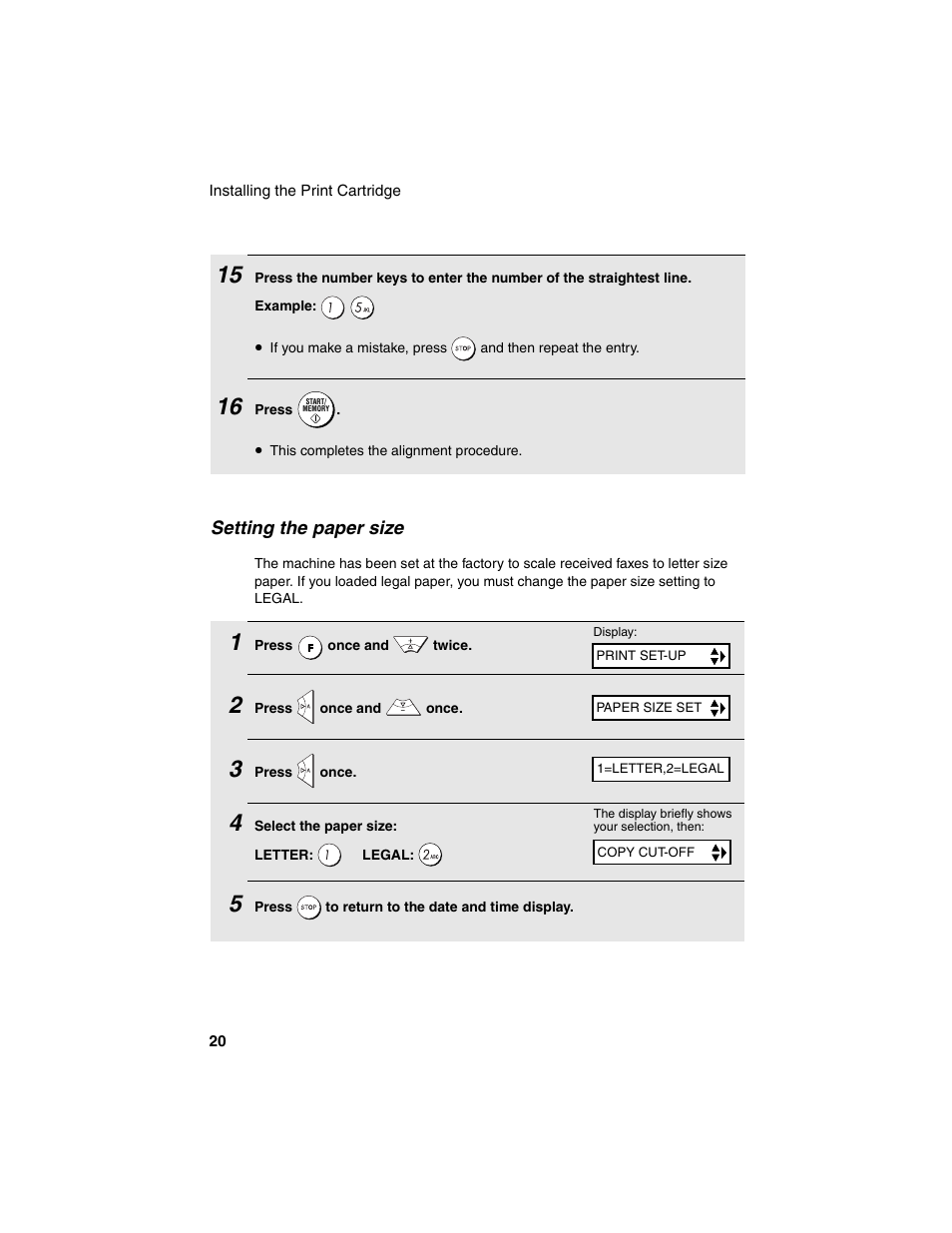 Setting the paper size | Sharp UX-B20 User Manual | Page 22 / 104