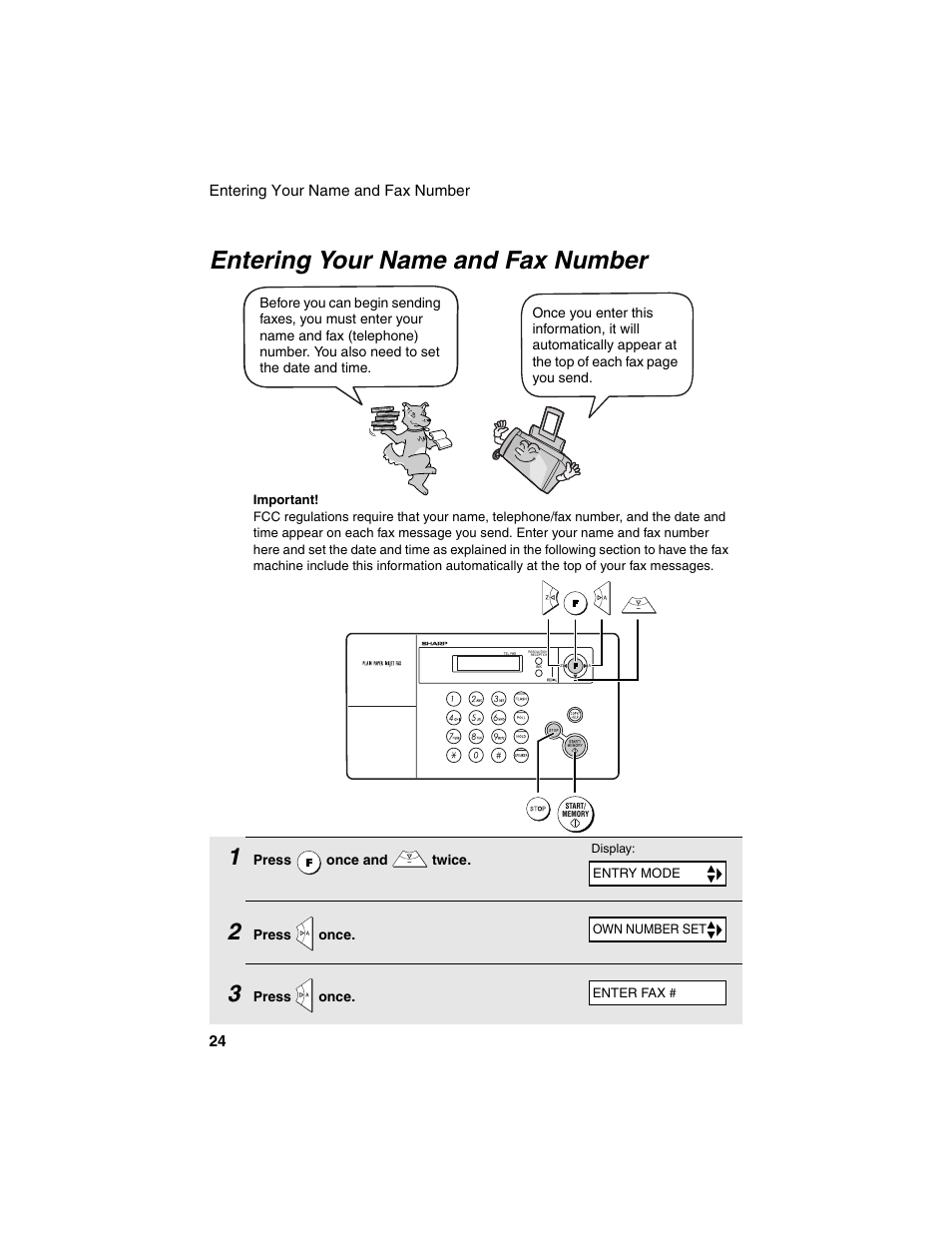 Entering your name and fax number | Sharp UX-B20 User Manual | Page 26 / 104