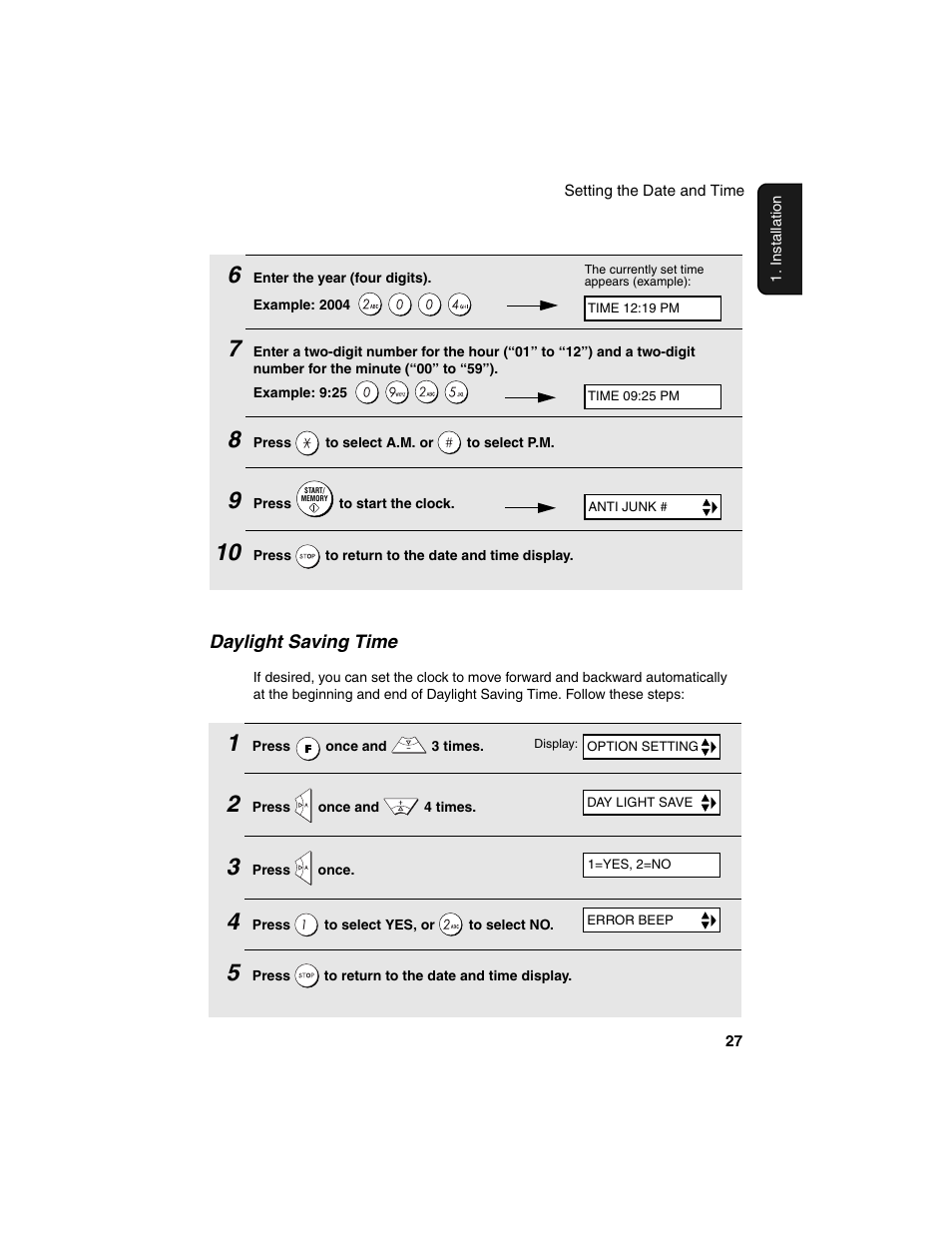 Daylight saving time | Sharp UX-B20 User Manual | Page 29 / 104