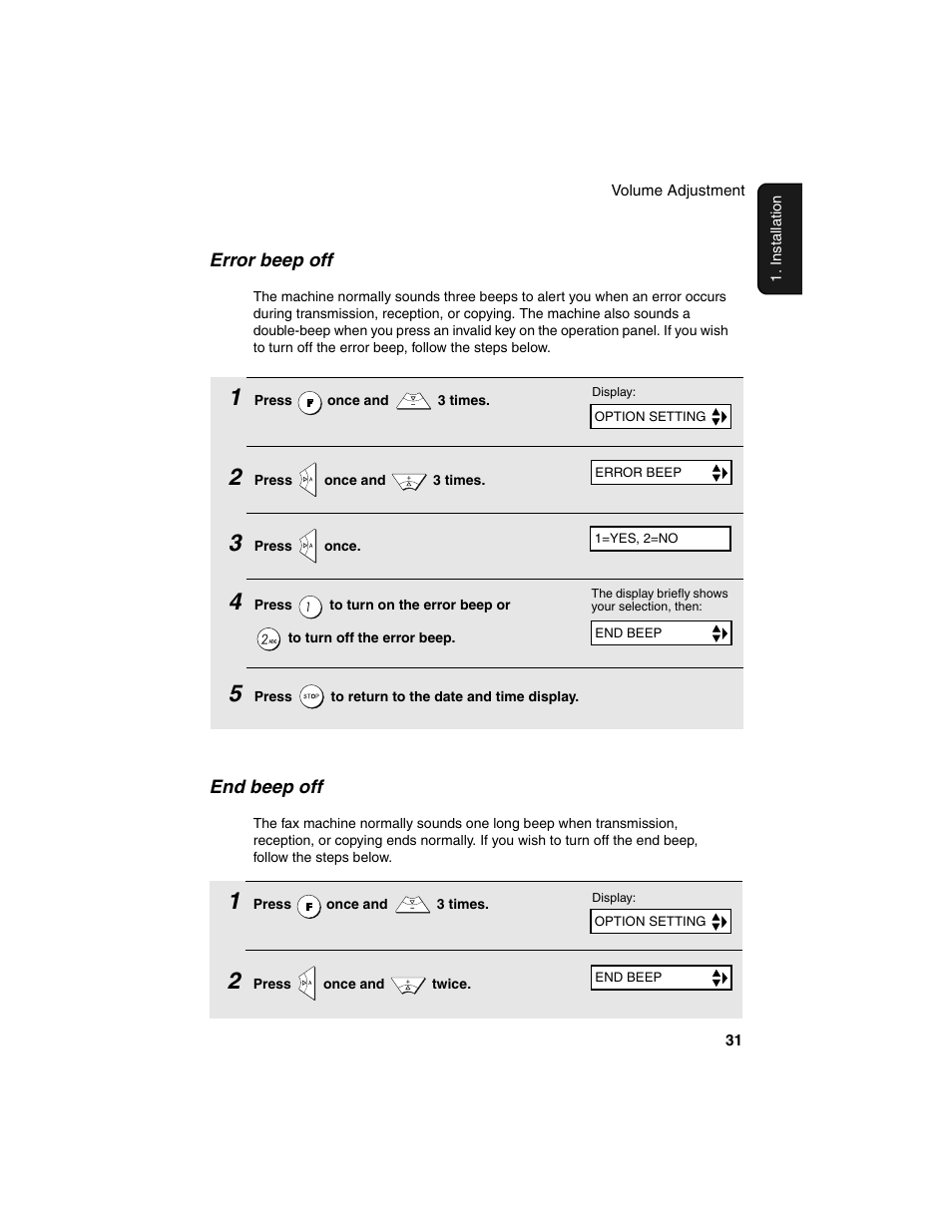 Error beep off, End beep off | Sharp UX-B20 User Manual | Page 33 / 104