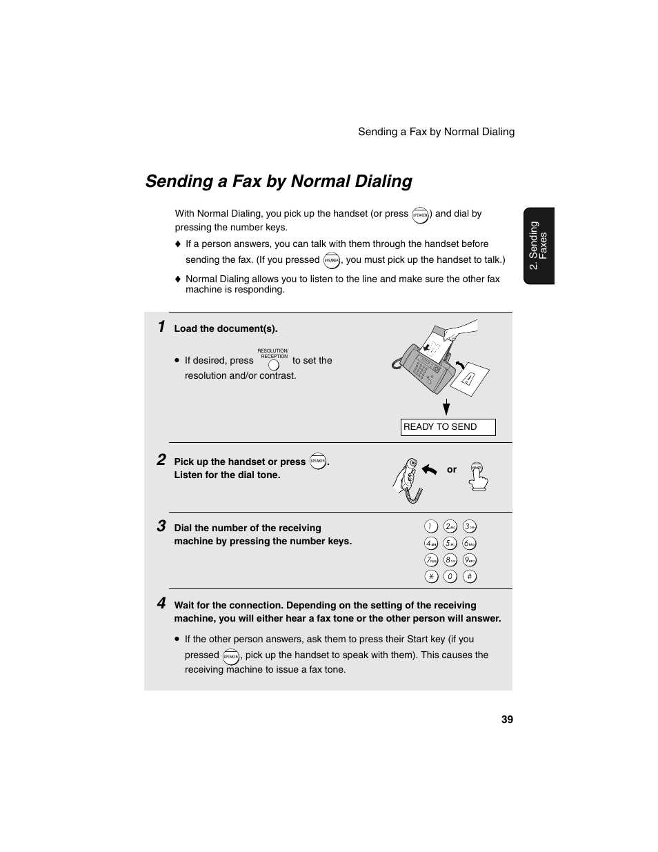 Sending a fax by normal dialing | Sharp UX-B20 User Manual | Page 41 / 104