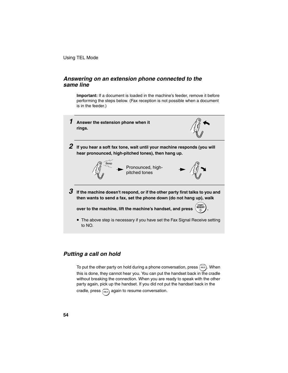 Putting a call on hold | Sharp UX-B20 User Manual | Page 56 / 104