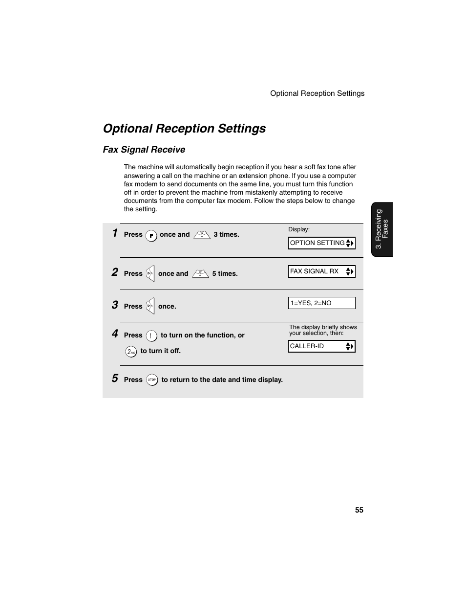 Optional reception settings | Sharp UX-B20 User Manual | Page 57 / 104