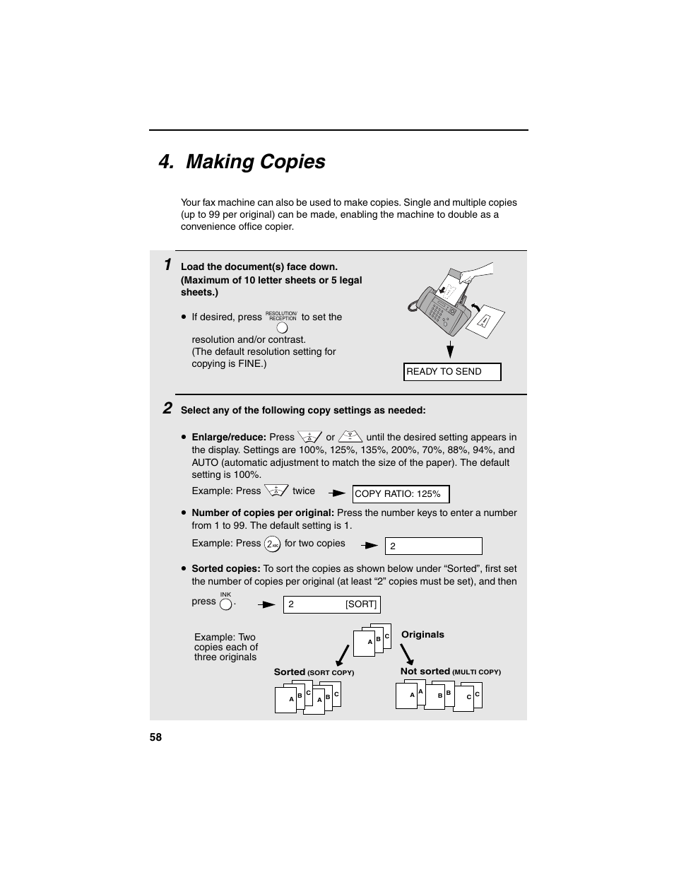 Making copies | Sharp UX-B20 User Manual | Page 60 / 104