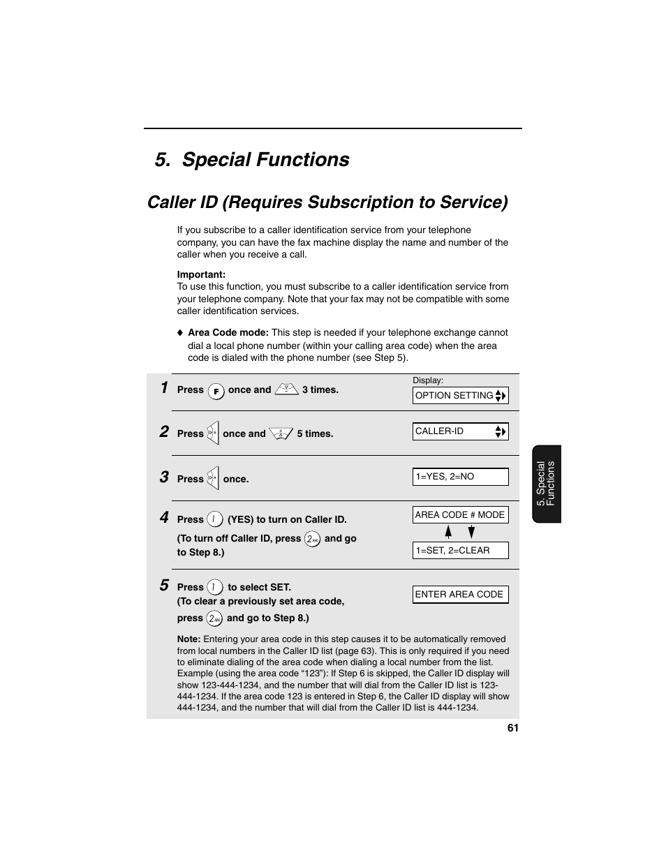 Special functions, Caller id (requires subscription to service) | Sharp UX-B20 User Manual | Page 63 / 104