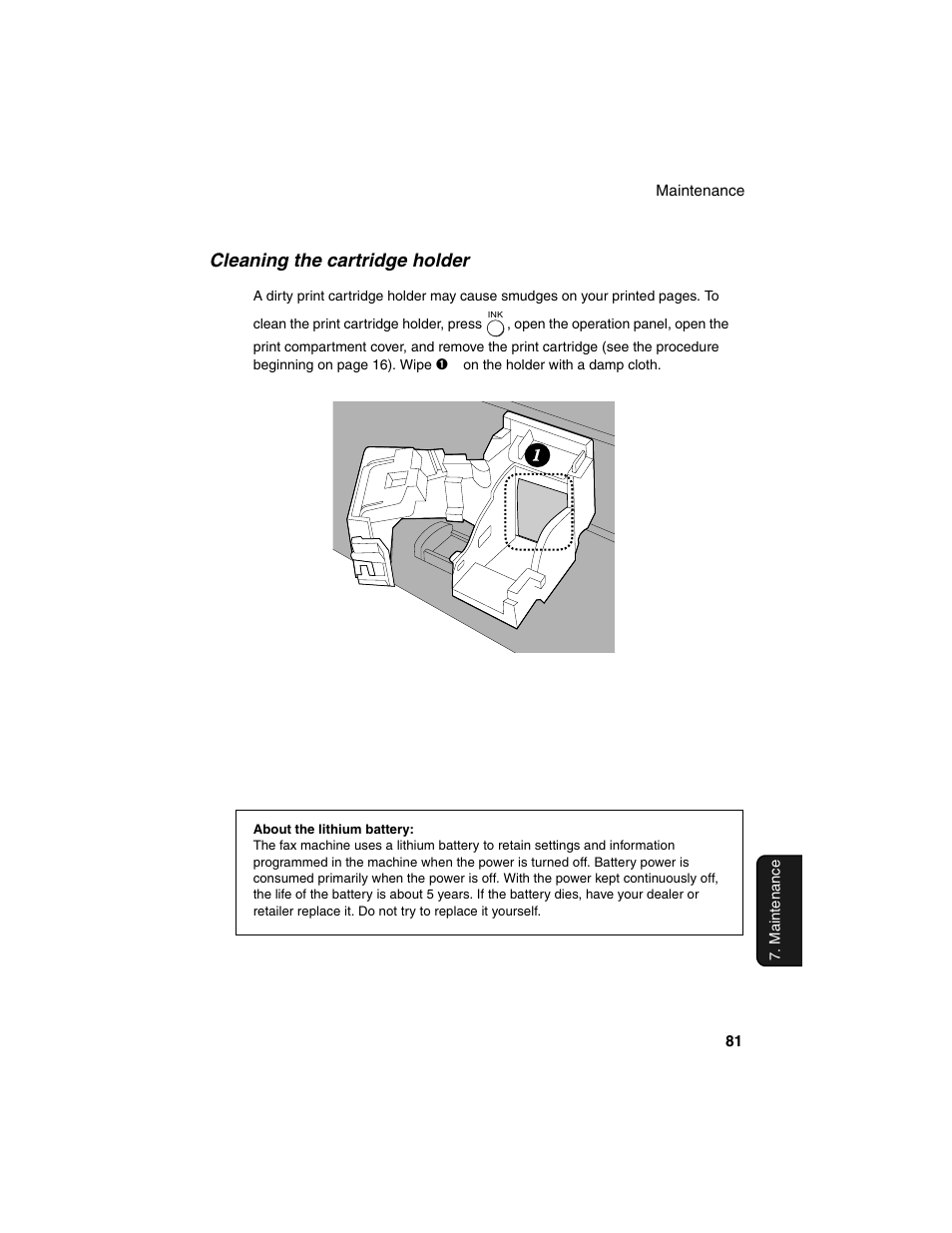 Cleaning the cartridge holder | Sharp UX-B20 User Manual | Page 83 / 104