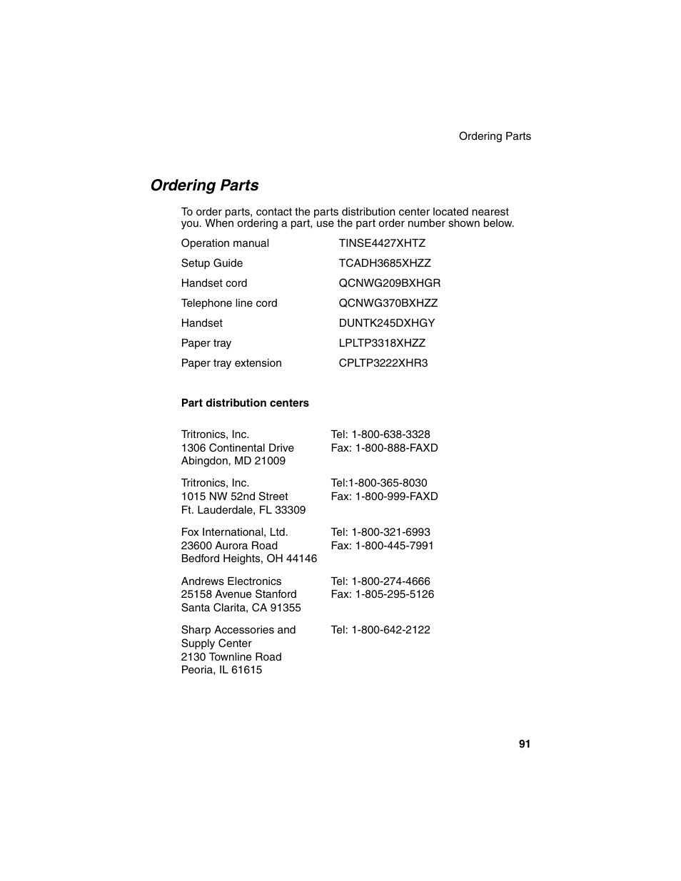 Ordering parts | Sharp UX-B20 User Manual | Page 93 / 104