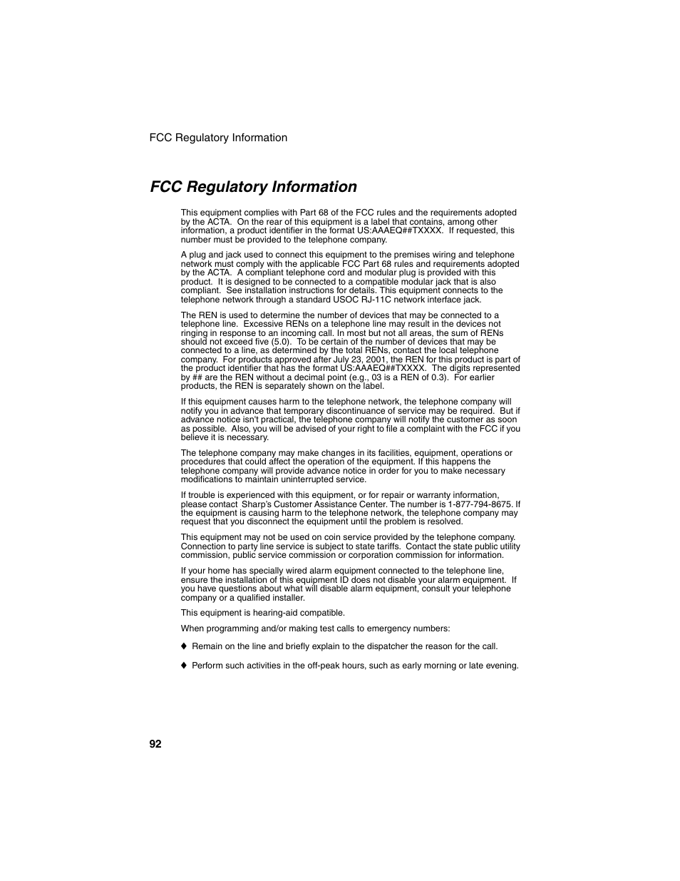 Fcc regulatory information | Sharp UX-B20 User Manual | Page 94 / 104