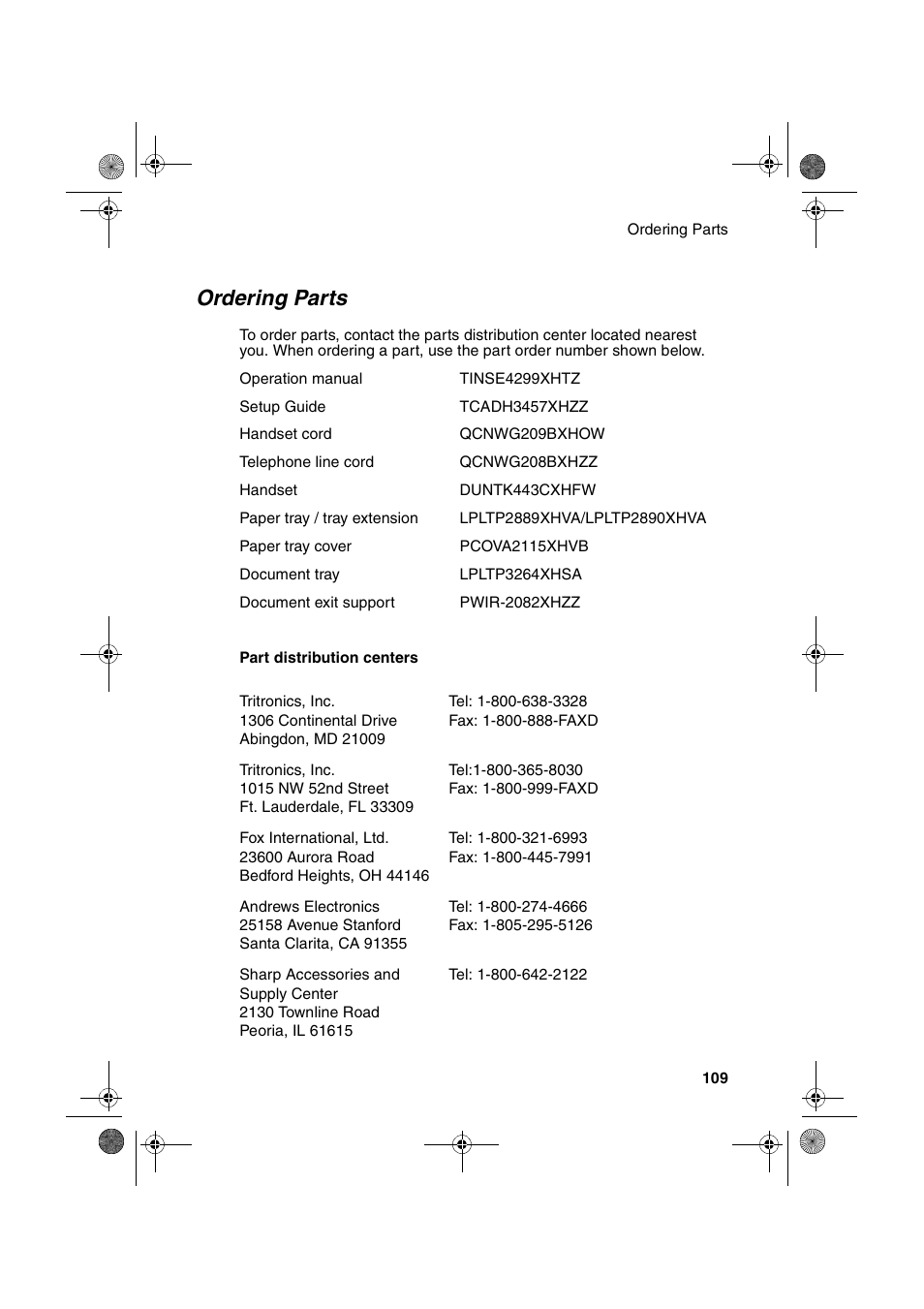 Ordering parts | Sharp UX-B700 User Manual | Page 111 / 122