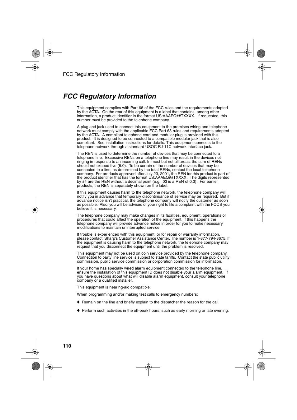 Fcc regulatory information | Sharp UX-B700 User Manual | Page 112 / 122