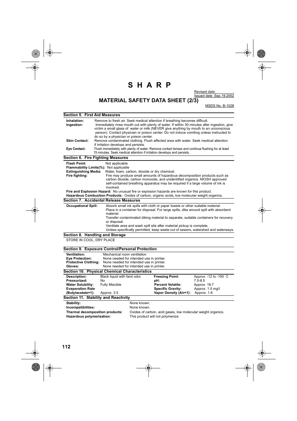 Material safety data sheet (2/3) | Sharp UX-B700 User Manual | Page 114 / 122