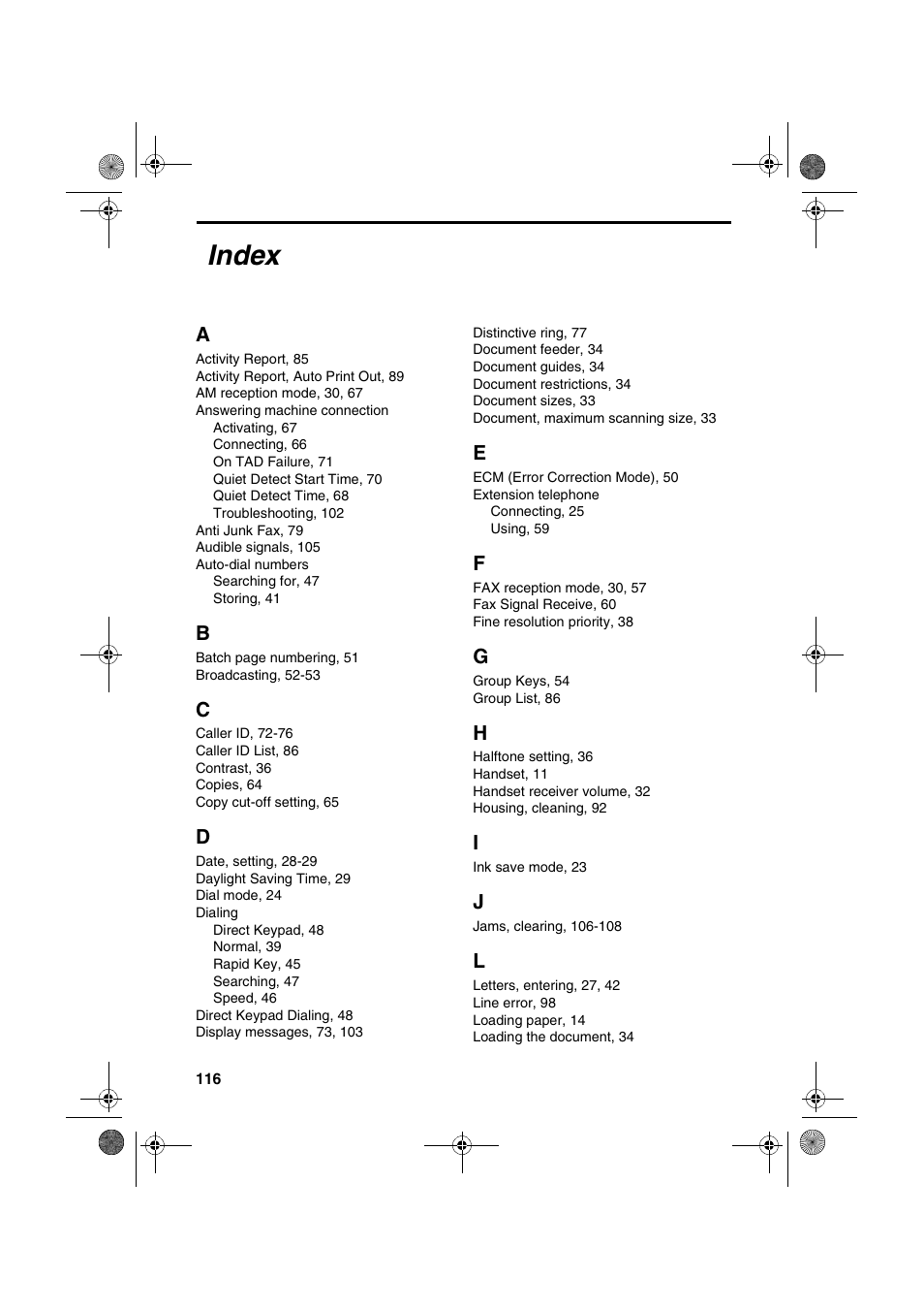 Index | Sharp UX-B700 User Manual | Page 118 / 122